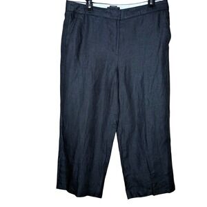 Talbots Chelsea Pants Womens 12 Gray 100% Linen Wide Leg Cropped Trousers